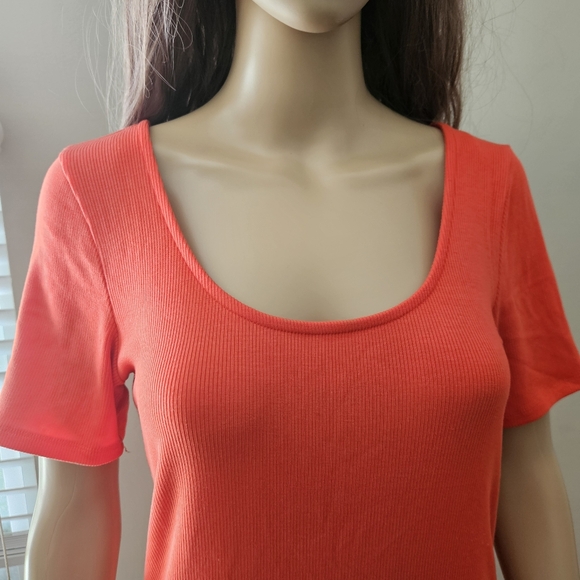 J crew red scoop neck top stretch short sleeves tee blouse - Picture 2 of 12